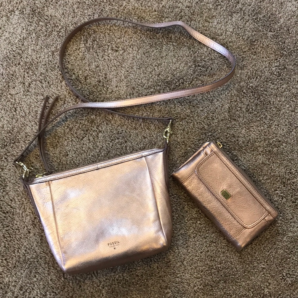 Fossil Rose Gold Crossbody with matching Wallet